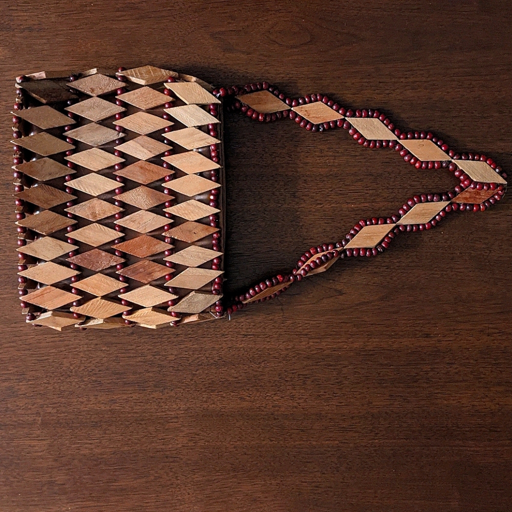 70s Wood Purse Diamond Wood Beads Shoulder Bag